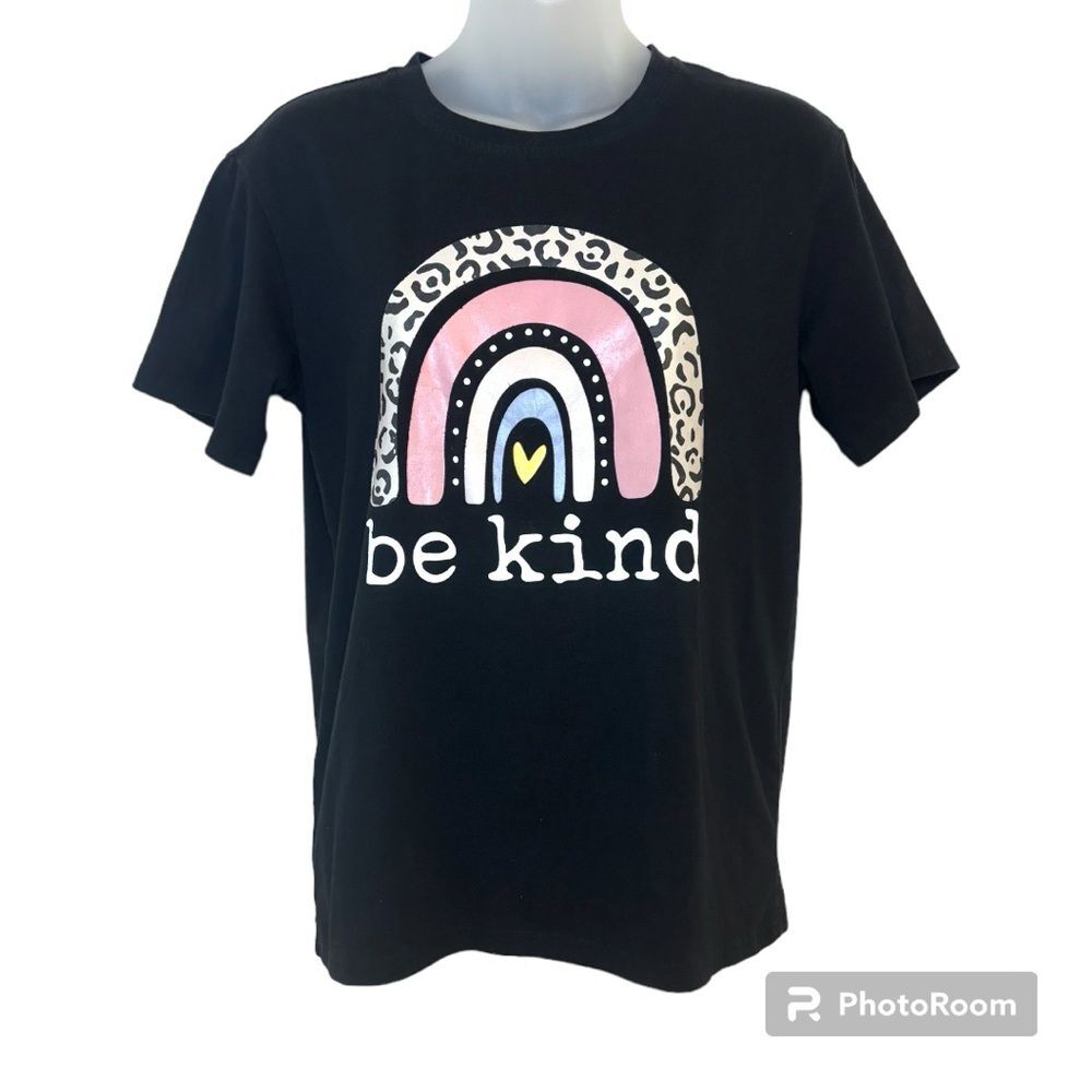 SHEIN Black Be Kind Rainbow Graphic Short Sleeve Tee Size Small